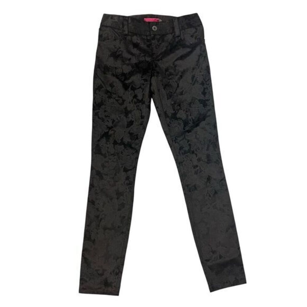 Alice + Olivia Trouser Pants Womens 4 Black Floral Jacquard Straight Leg velvet